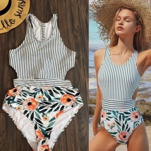 Cupshe floral and stripe one-piece swimsuit Size S
